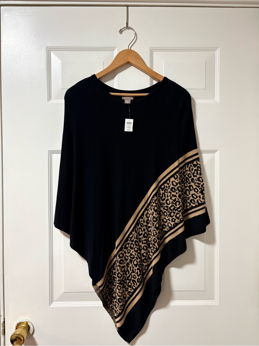 Chicos Black Poncho with Beige Leopard Border Size S/M
